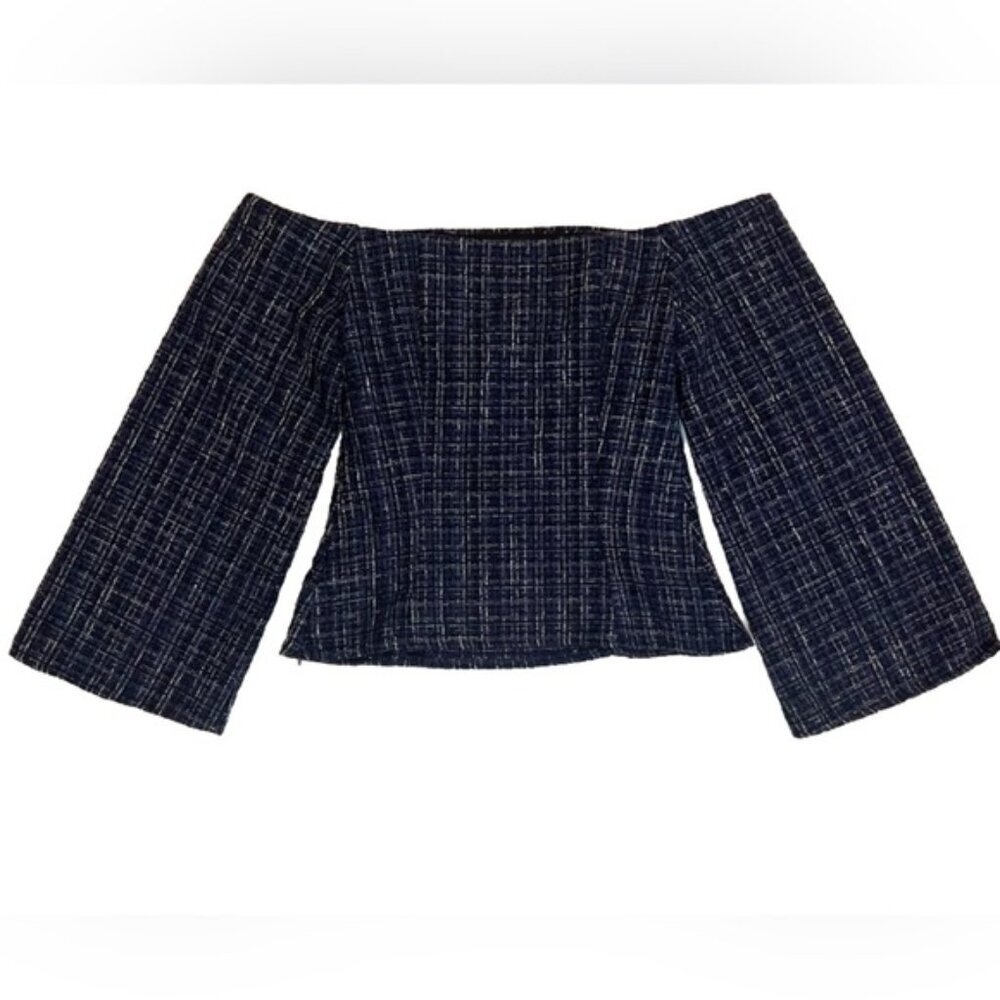 NWT ZARA Tweed Textured Off Shoulder Top Flare Sleeve 8741/257/030 Size XS - Picture 8 of 16